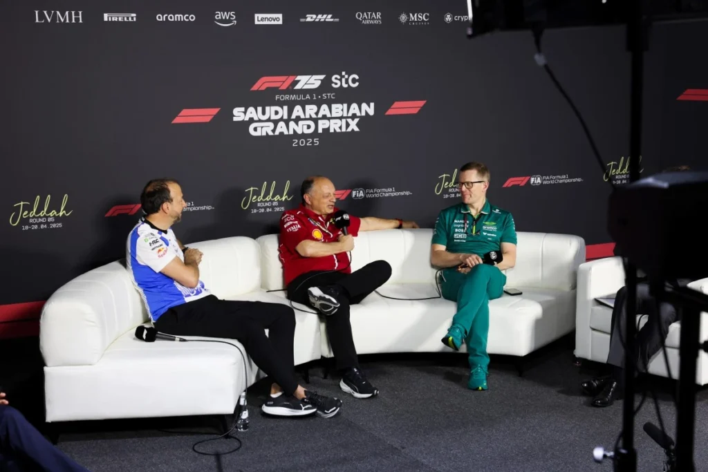 Bayer (Racing Bulls), Vasseur (Ferrari), Cowell (Aston Martin)